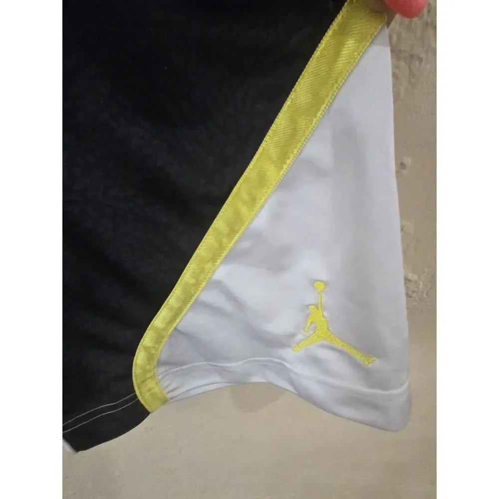 Vintage Jordan Men's Athletic Basketball Shorts, Black White Yellow, Size Small
